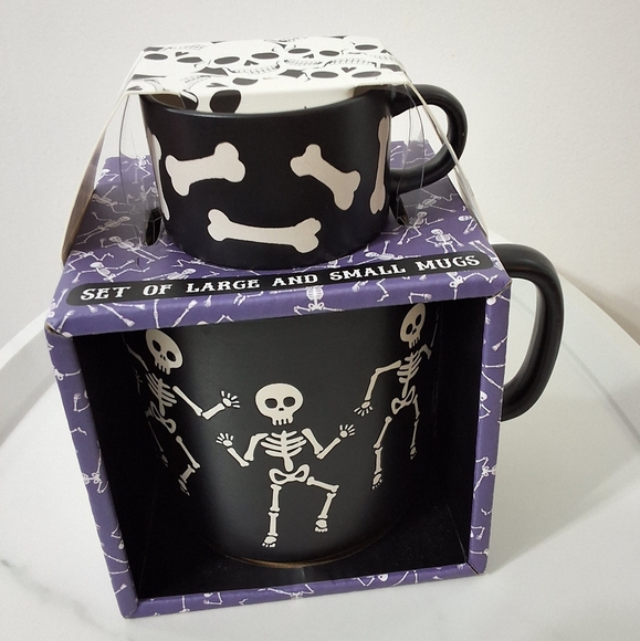 NEW Skeleton & Bones Mug Set | Large & Small Halloween Coffee Cups Mugs - Picture 1 of 5